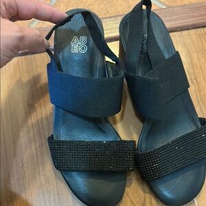 Abeo Black Sandals with Elastic Straps and Comfortable Footbed